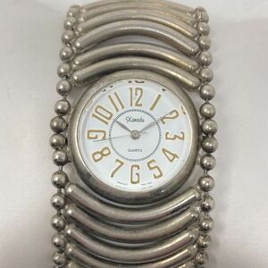 Vtg Xanadu Watch Women 39mm Silver Tone Patina Wide Beaded Band New Battery 7"